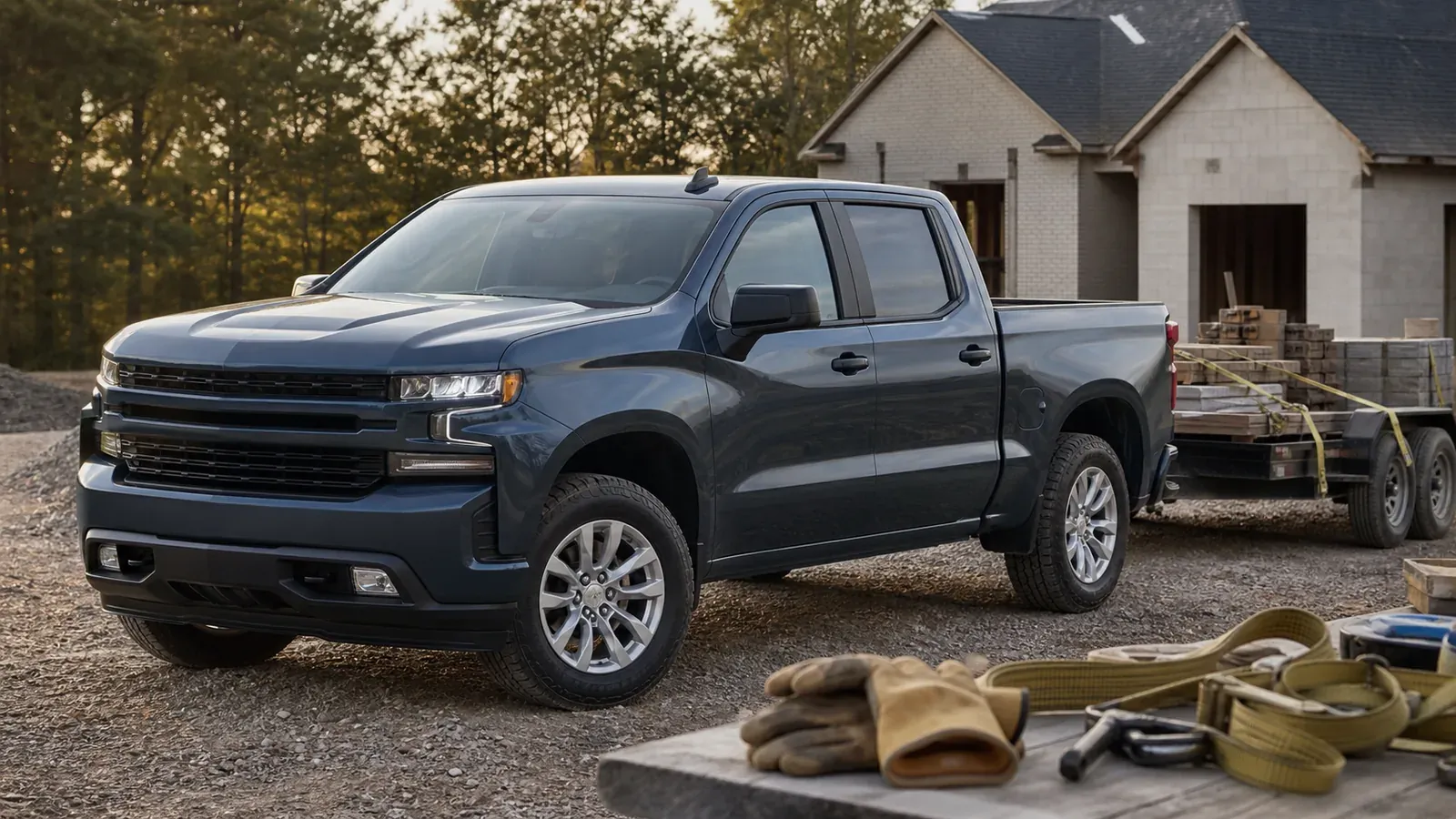 Full-size pickup truck set up for towing and worksite use