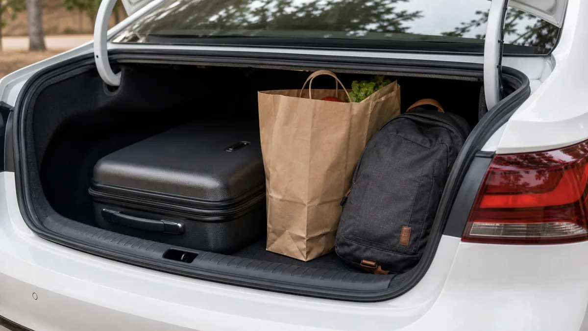 Midsize sedan trunk fit with family cargo