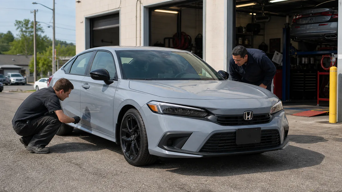 Honda Civic used inspection outside a repair shop - Honda Civic