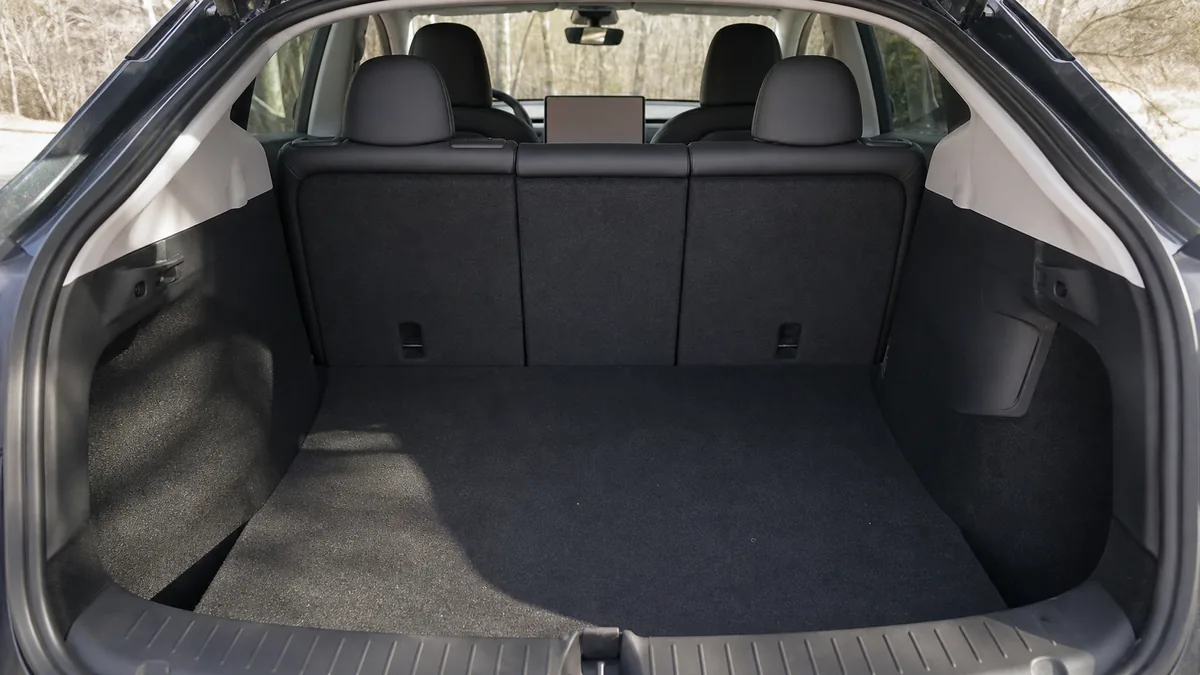 Tesla Model Y cargo area with rear seats upright