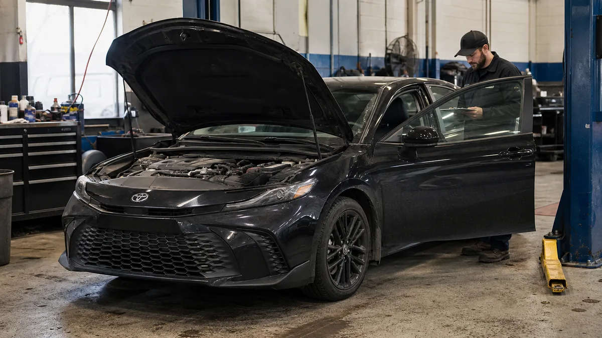Toyota Camry used inspection in a service bay - Toyota Camry